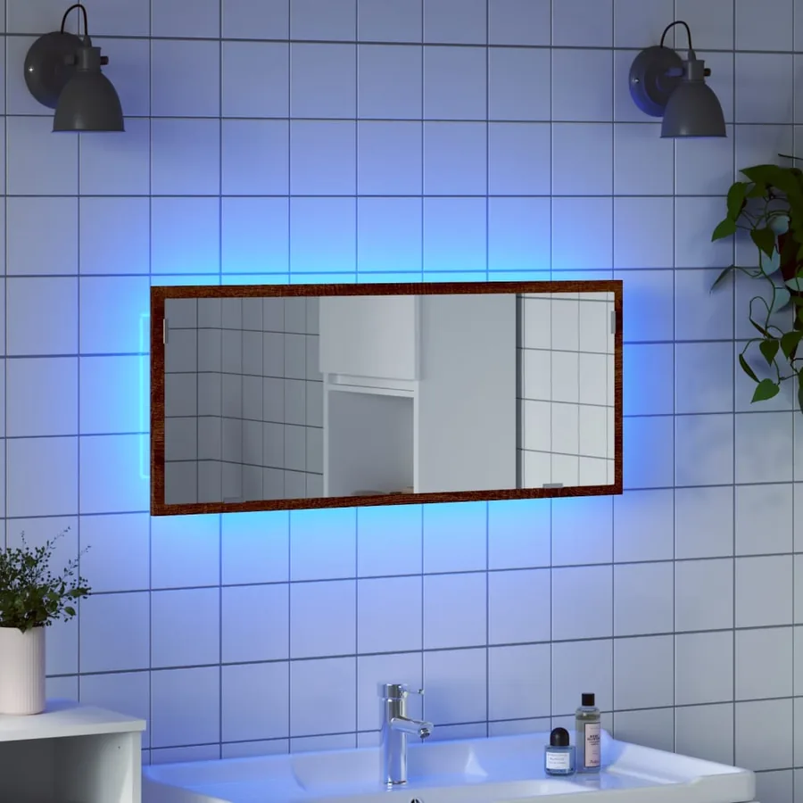 Miroir de salle de bain à LED chêne marron bois d'ingénierie