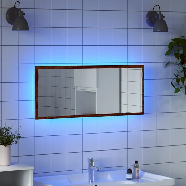 Miroir de salle de bain à LED chêne marron bois d'ingénierie