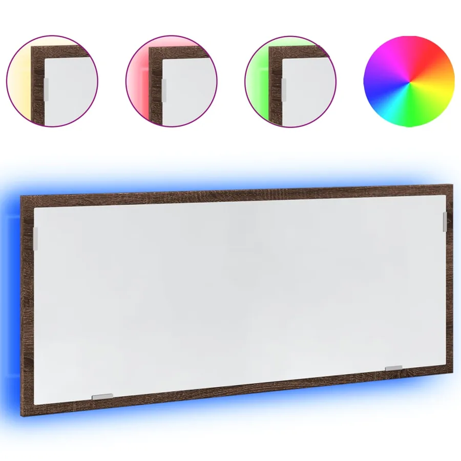 Miroir de salle de bain à LED chêne marron bois d'ingénierie - 2