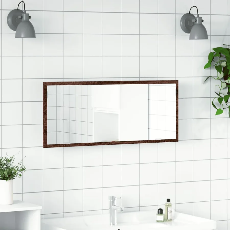 Miroir de salle de bain à LED chêne marron bois d'ingénierie - 4