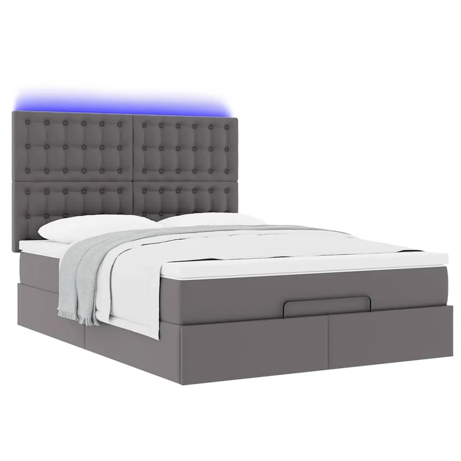 Cadre de lit ottoman avec matelas gris 140x190 cm similicuir - 6