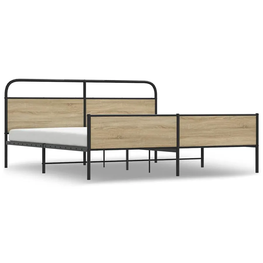 Cadre de lit en métal sans matelas chêne fumé 183x213 cm - 2