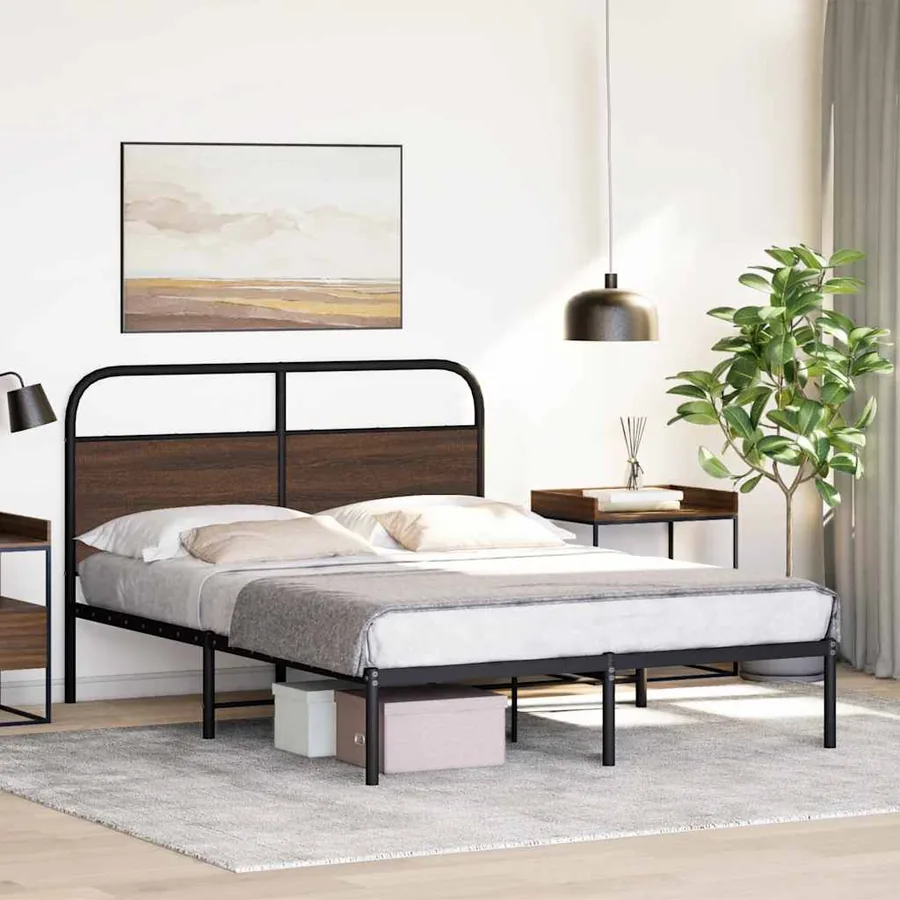 Cadre de lit sans matelas 135x190 cm chêne marron - 4