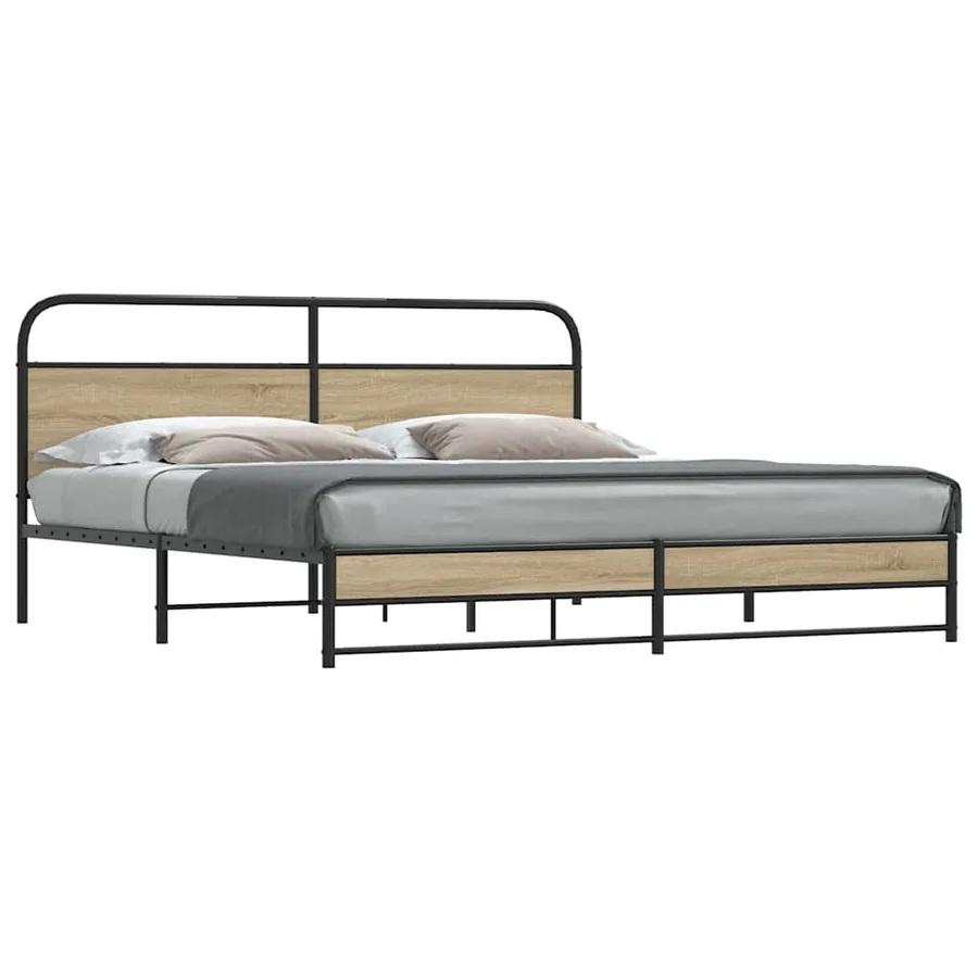 Cadre de lit en métal sans matelas chêne fumé 180x200 cm
