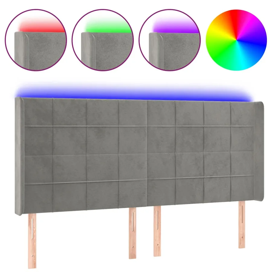 Tête de lit à LED Gris clair 163x16x118/128 cm Velours - 2