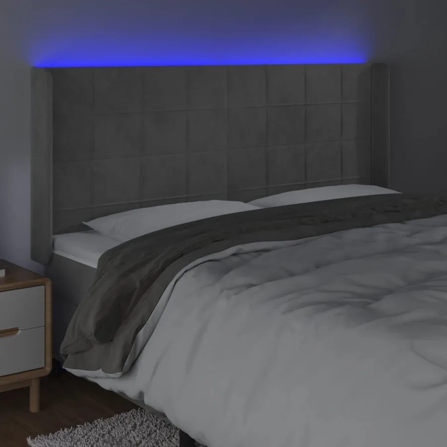 Tête de lit à LED Gris clair 163x16x118/128 cm Velours - 4