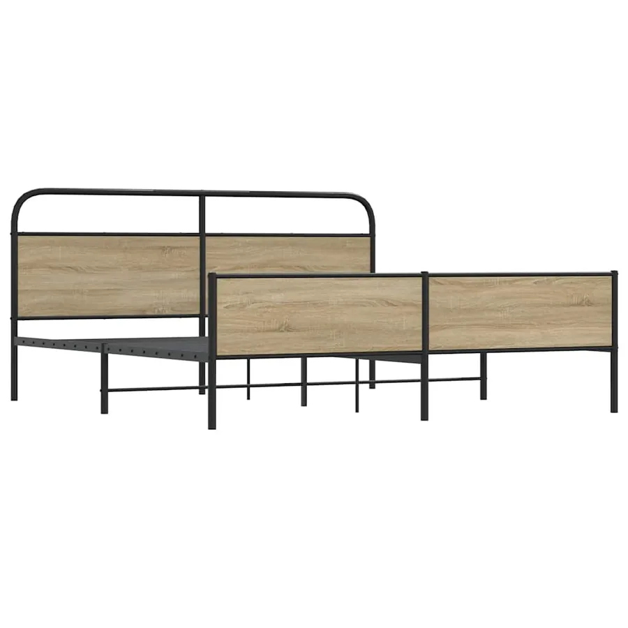 Cadre de lit en métal sans matelas chêne fumé 193x203 cm - 2