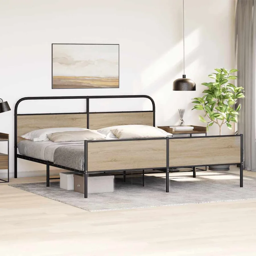 Cadre de lit en métal sans matelas chêne fumé 193x203 cm - 3