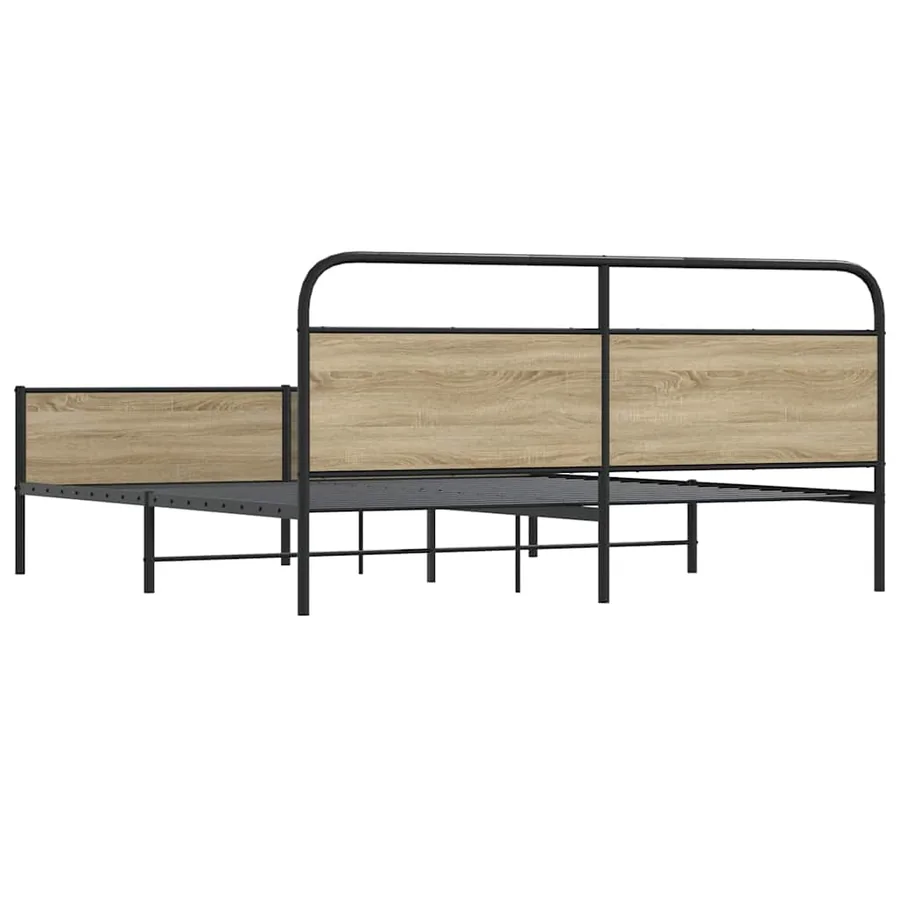 Cadre de lit en métal sans matelas chêne fumé 193x203 cm - 7
