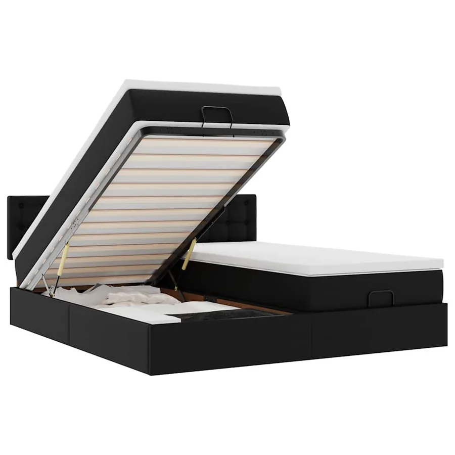 Cadre de lit ottoman avec matelas noir 160x200 cm similicuir - 2