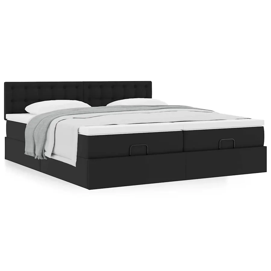 Cadre de lit ottoman avec matelas noir 160x200 cm similicuir - 4