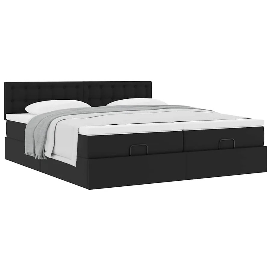 Cadre de lit ottoman avec matelas noir 160x200 cm similicuir - 5
