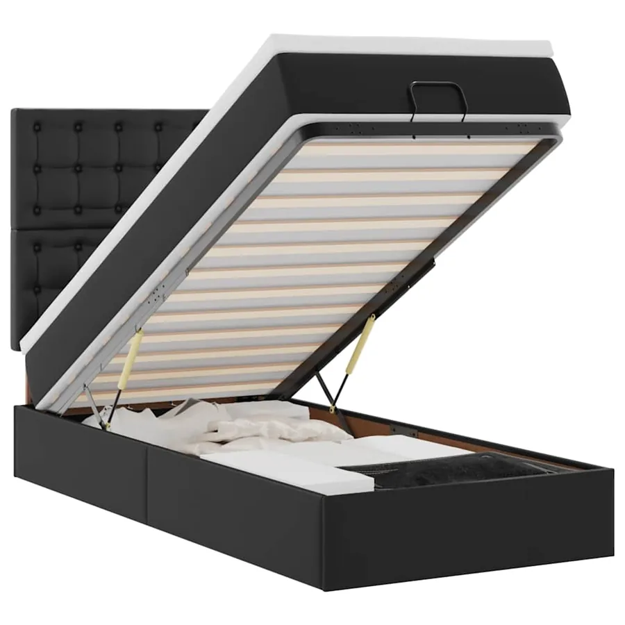 Lit ottoman avec matelas noir 80x200 cm similicuir - 2