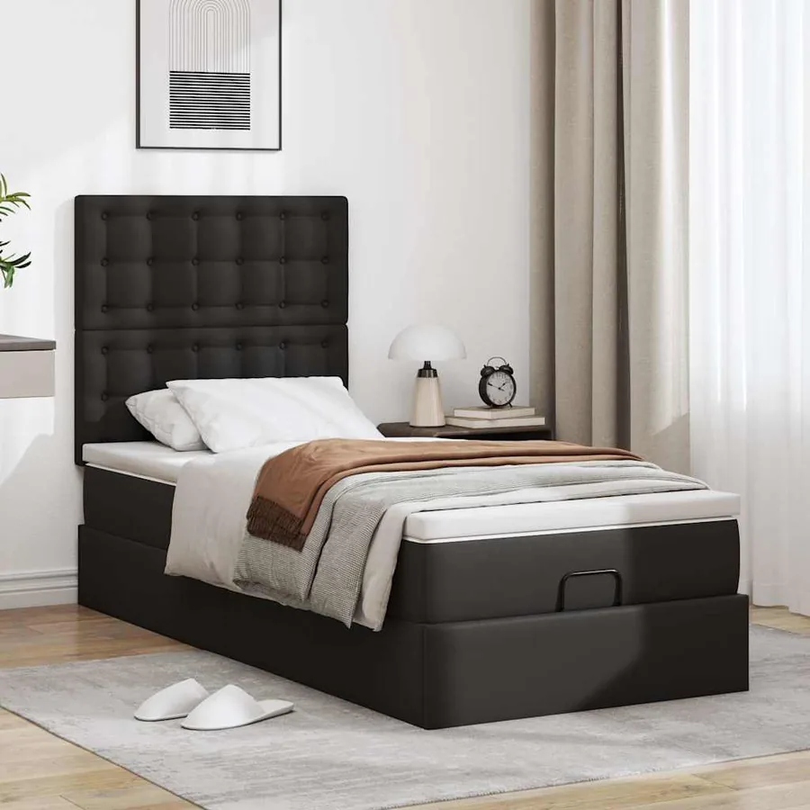 Lit ottoman avec matelas noir 80x200 cm similicuir - 3