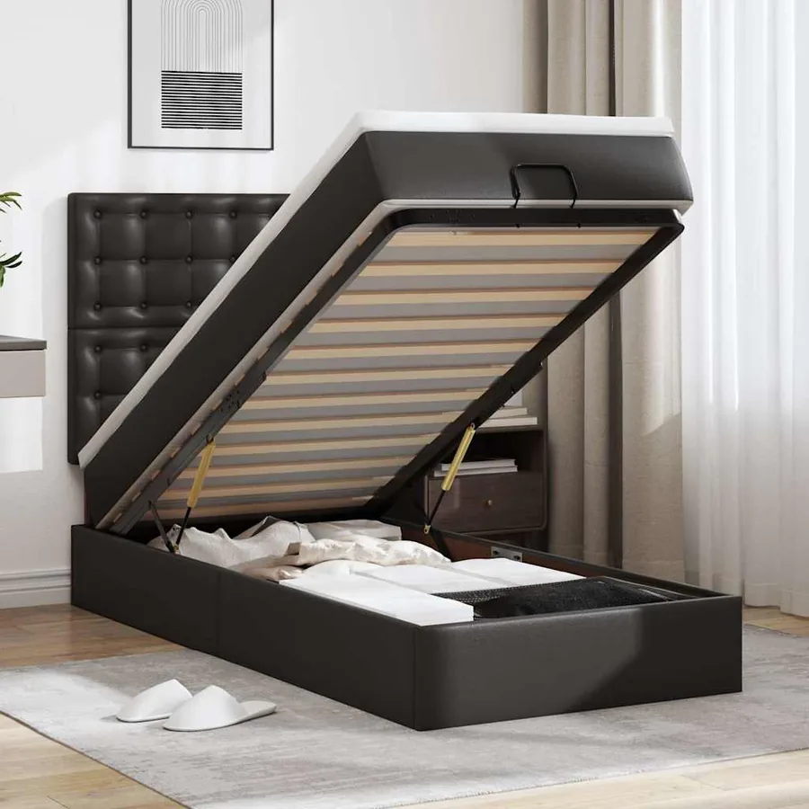 Cadre de lit ottoman avec matelas noir 90x200 cm similicuir
