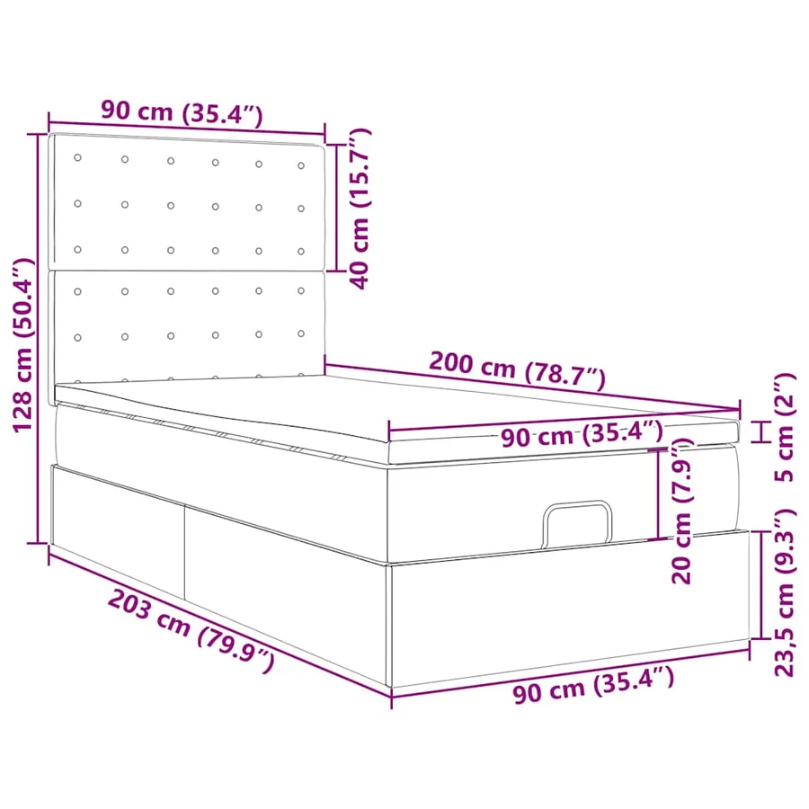 Cadre de lit ottoman avec matelas noir 90x200 cm similicuir - 18