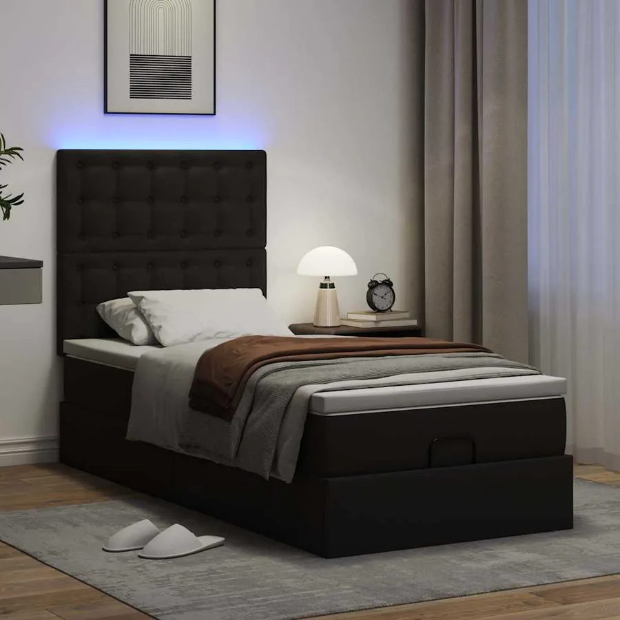 Cadre de lit ottoman avec matelas noir 90x200 cm similicuir - 3