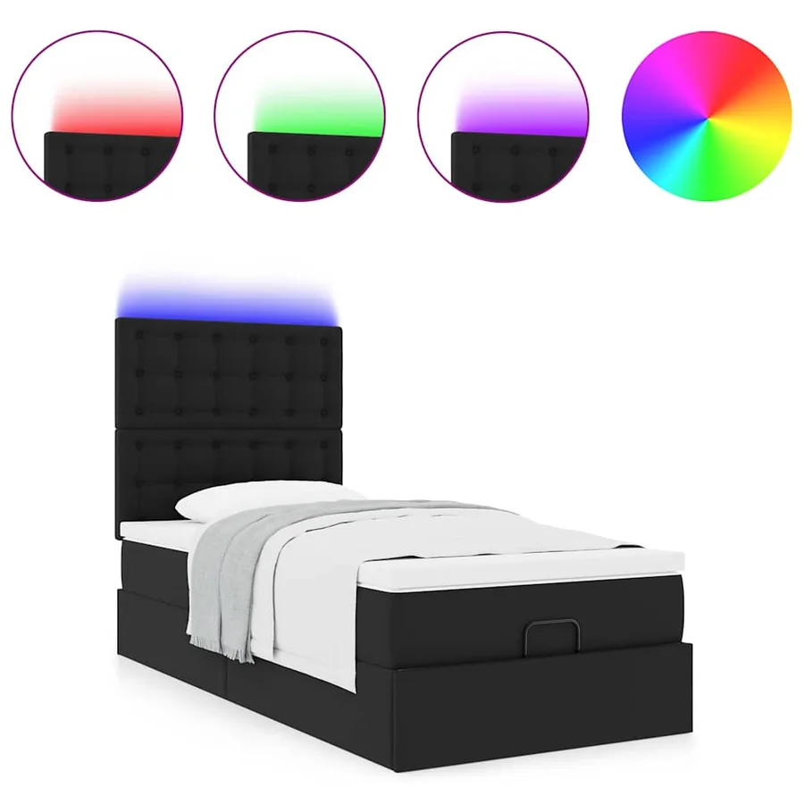 Cadre de lit ottoman avec matelas noir 90x200 cm similicuir - 5