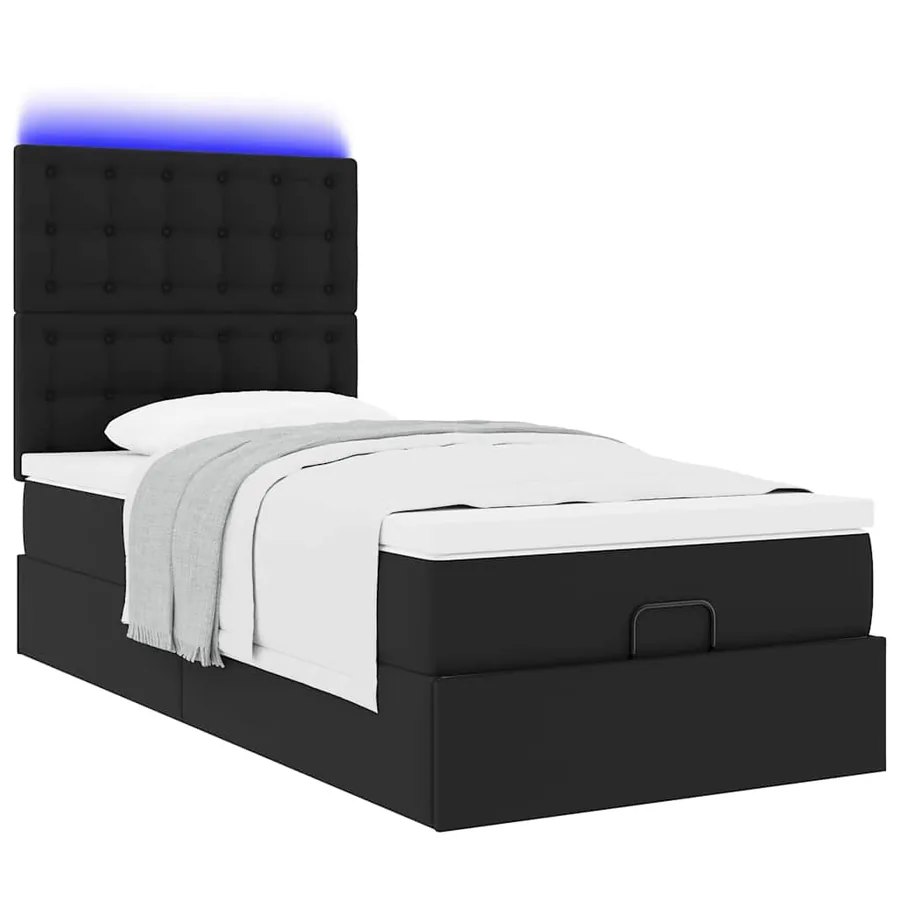 Cadre de lit ottoman avec matelas noir 90x200 cm similicuir - 6