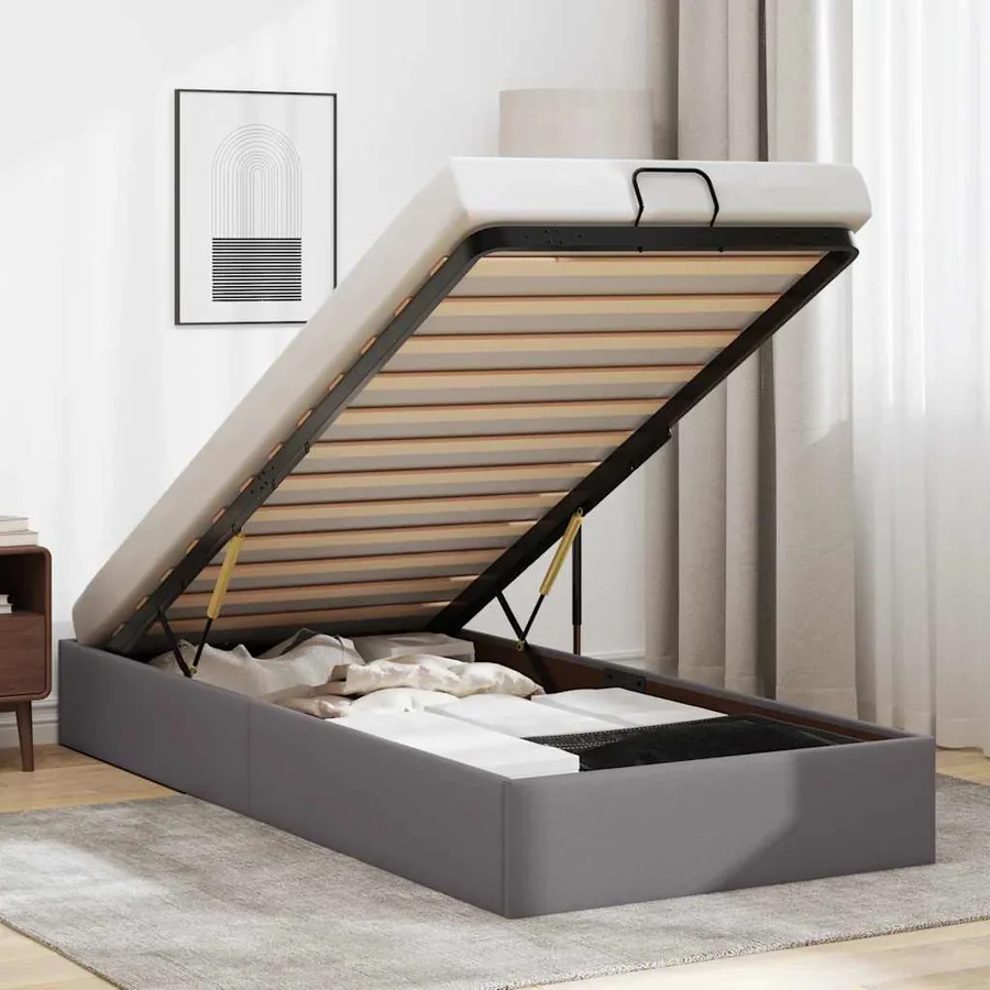 Cadre de lit ottoman sans matelas gris 90x190 cm similicuir
