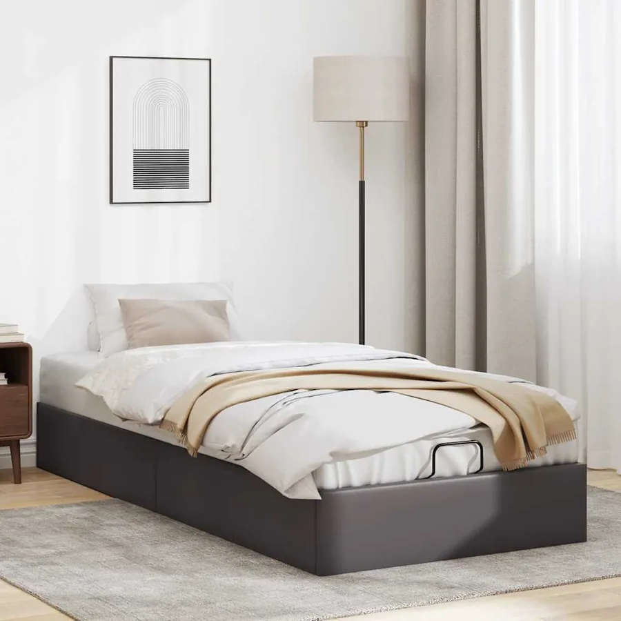 Cadre de lit ottoman sans matelas gris 90x190 cm similicuir - 3