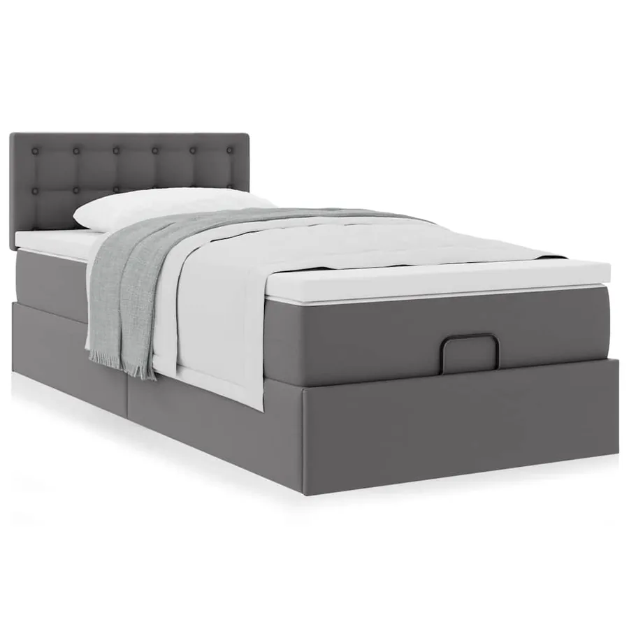 Lit ottoman avec matelas gris 90x190 cm similicuir - 4