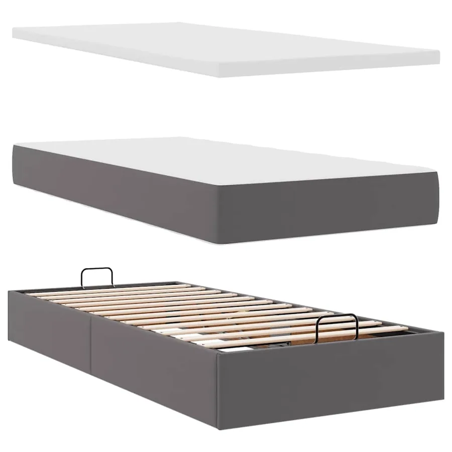 Lit ottoman avec matelas gris 90x190 cm similicuir - 8