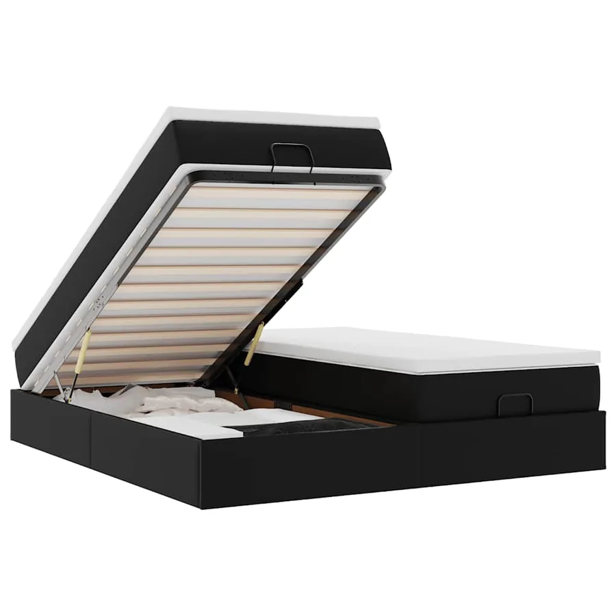 Cadre de lit ottoman avec matelas noir 200x200 cm similicuir - 2