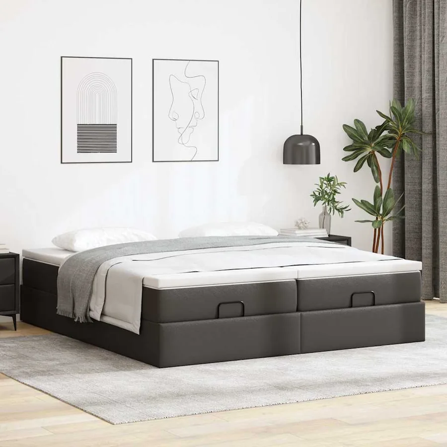 Cadre de lit ottoman avec matelas noir 200x200 cm similicuir - 3