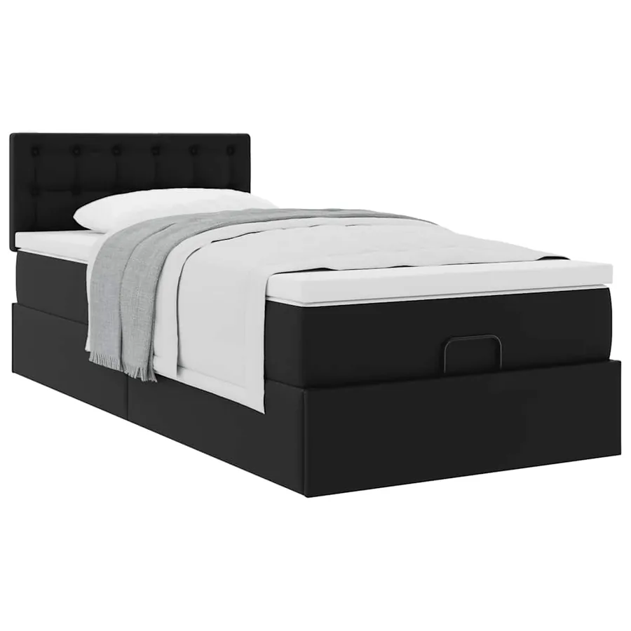 Lit ottoman avec matelas noir 100x200 cm similicuir - 5