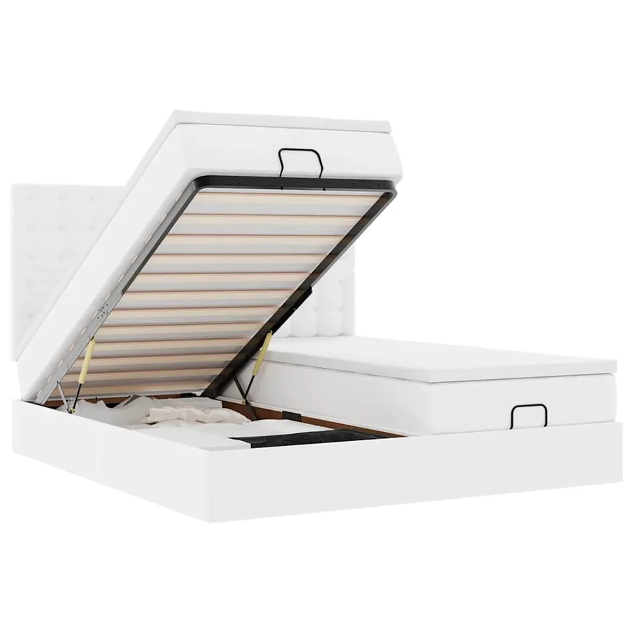 Cadre de lit ottoman et matelas blanc pur 160x200 cm similicuir - 2