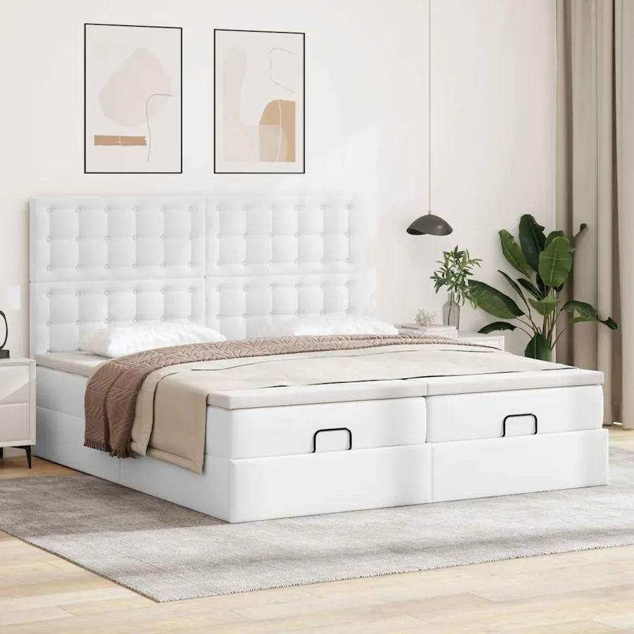 Cadre de lit ottoman et matelas blanc pur 160x200 cm similicuir - 3