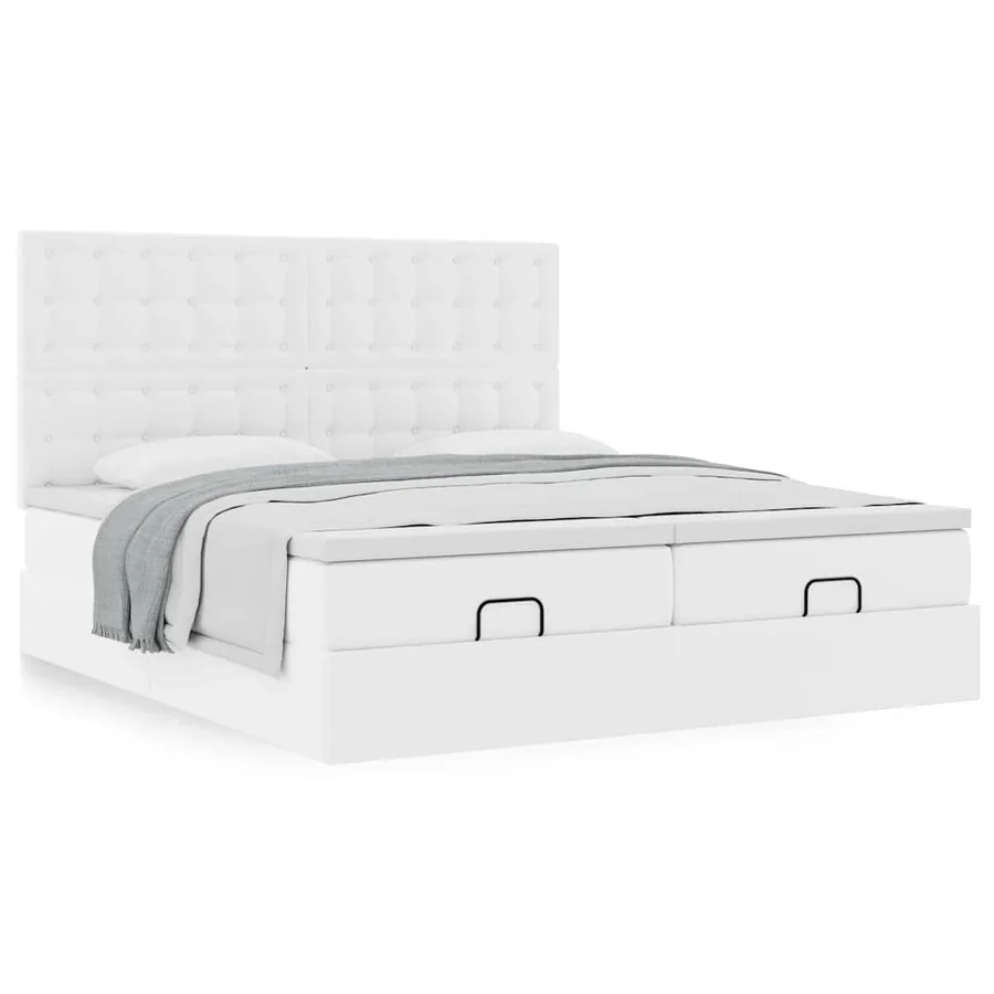 Cadre de lit ottoman et matelas blanc pur 160x200 cm similicuir - 4