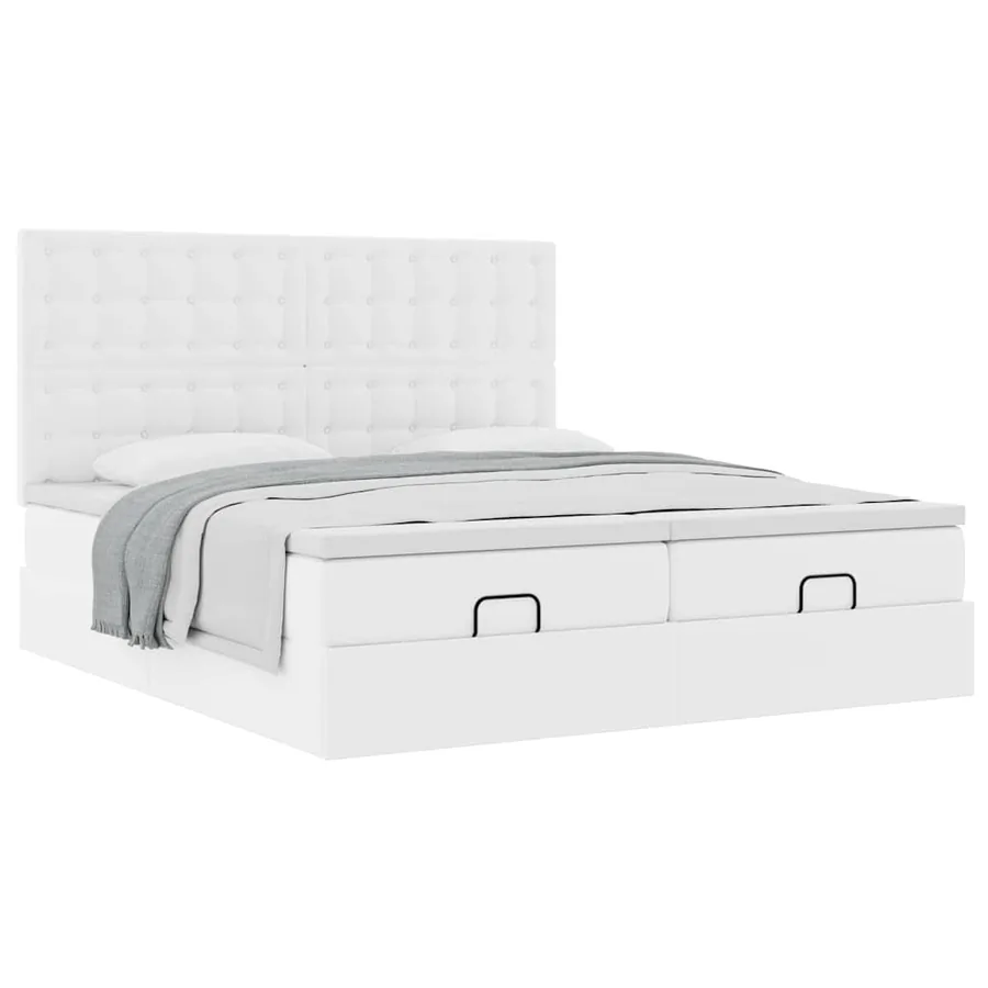 Cadre de lit ottoman et matelas blanc pur 160x200 cm similicuir - 5