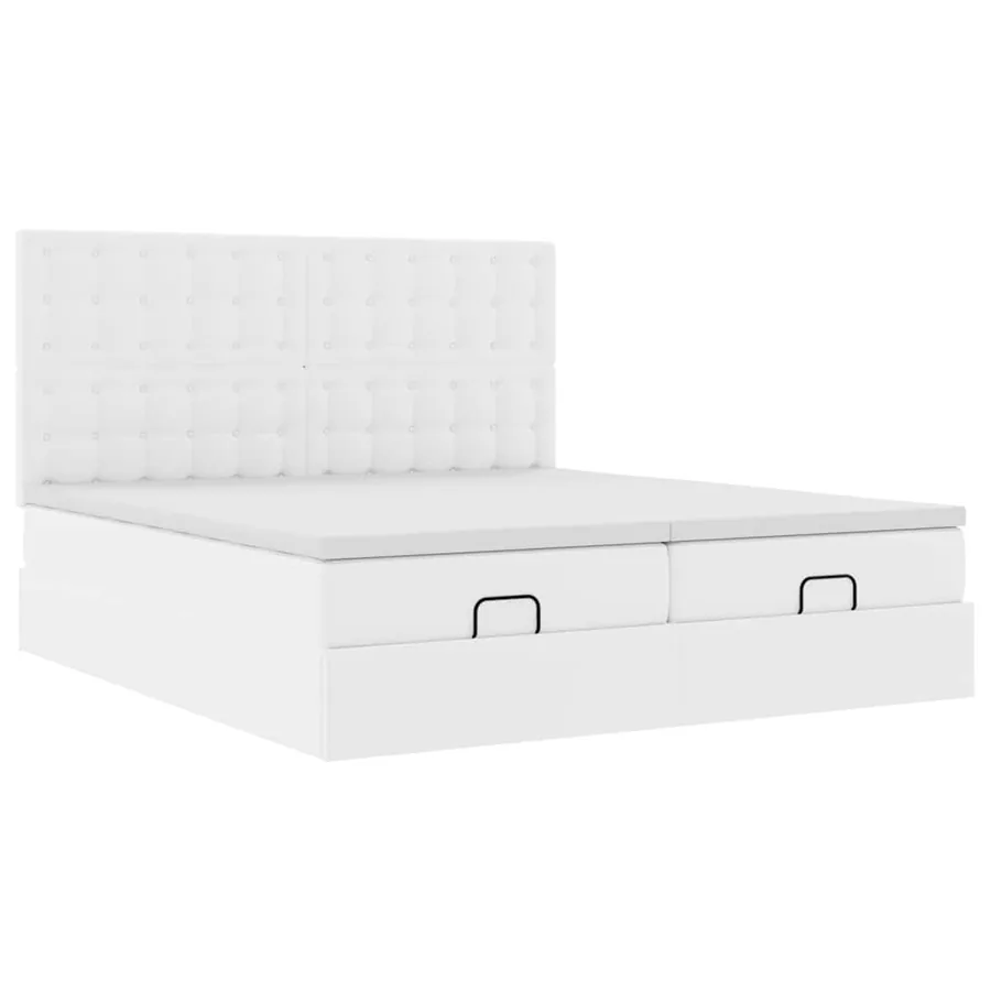 Cadre de lit ottoman et matelas blanc pur 160x200 cm similicuir - 6