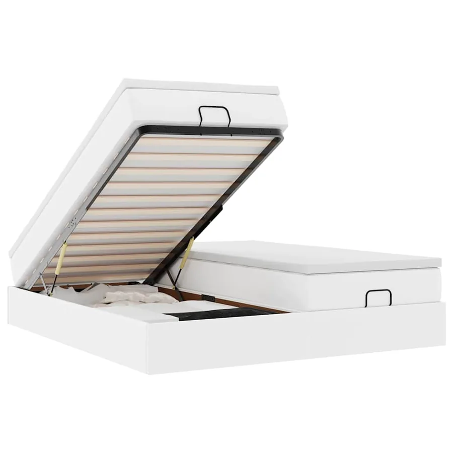 Cadre de lit ottoman avec matelas blanc 160x200 cm similicuir - 2