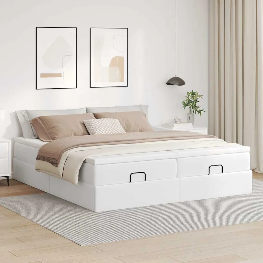 Cadre de lit ottoman avec matelas blanc 160x200 cm similicuir - 3