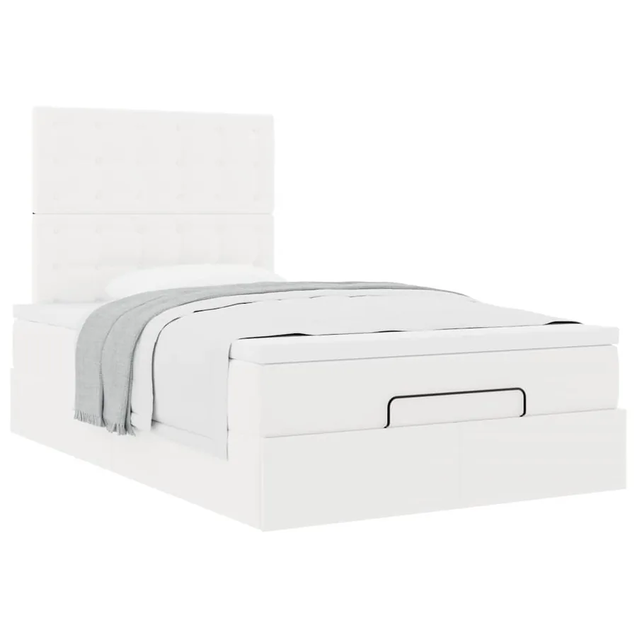 Cadre de lit ottoman avec matelas blanc 120x190 cm similicuir - 4