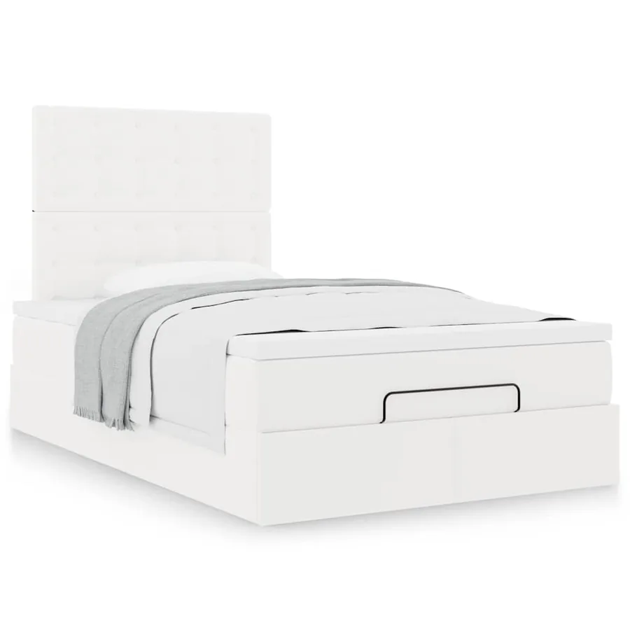 Cadre de lit ottoman avec matelas blanc 120x190 cm similicuir - 5