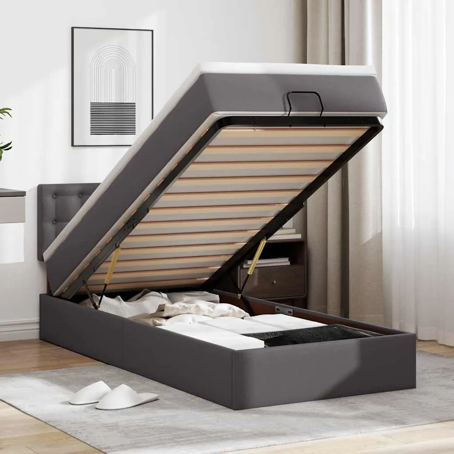 Cadre de lit ottoman avec matelas gris 80x200 cm similicuir