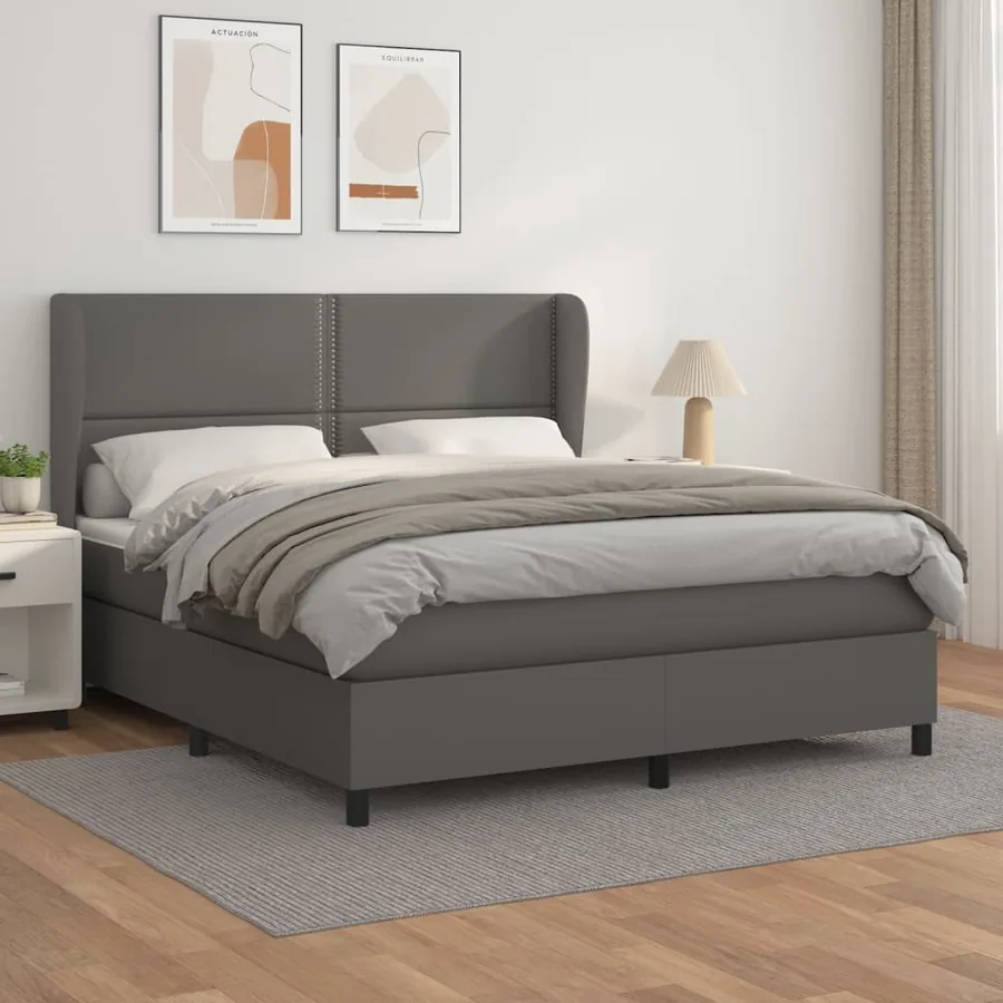 Sommier à lattes de lit avec matelas Gris 180x200 cm Similicuir