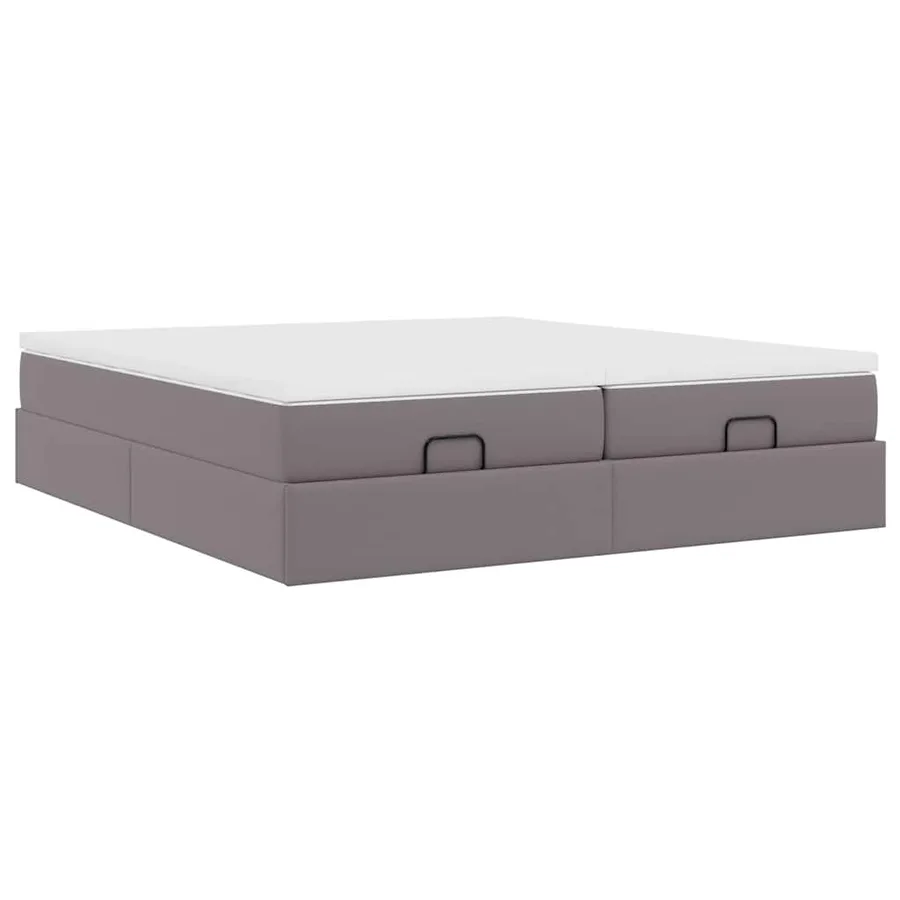 Cadre de lit ottoman avec matelas gris 160x200 cm similicuir - 10