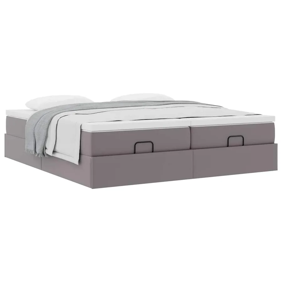 Cadre de lit ottoman avec matelas gris 160x200 cm similicuir - 5