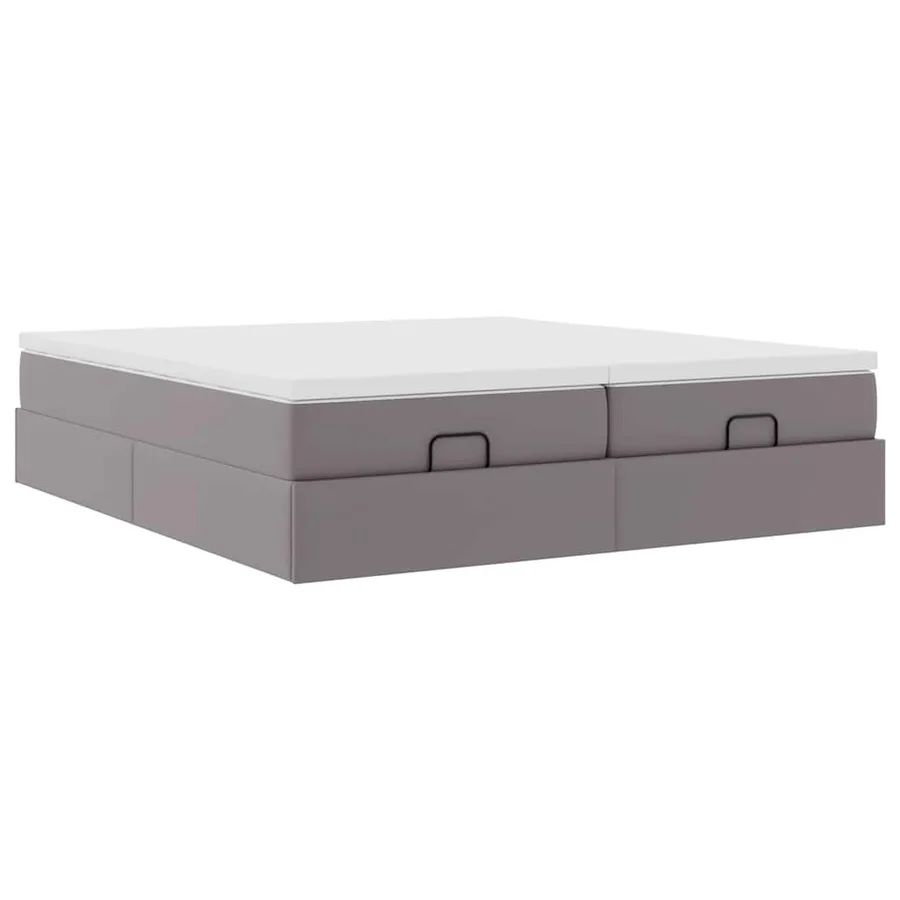 Cadre de lit ottoman avec matelas gris 160x200 cm similicuir - 6
