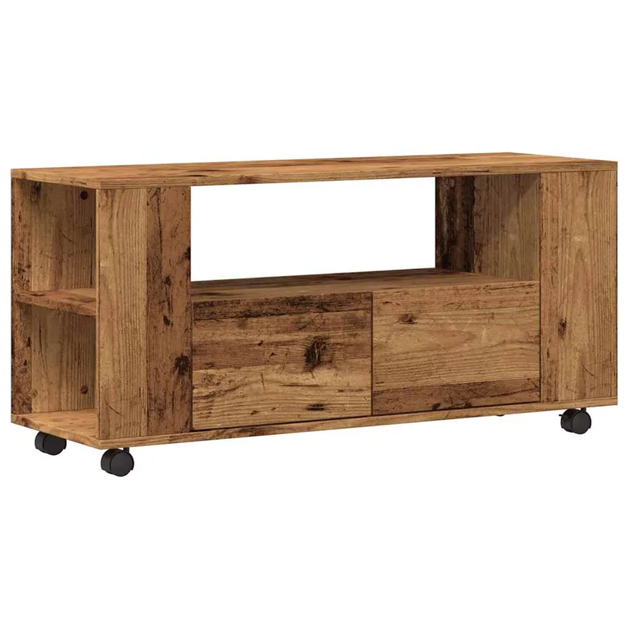 Meuble TV avec roulettes vieux bois bois d'ingénierie - 2