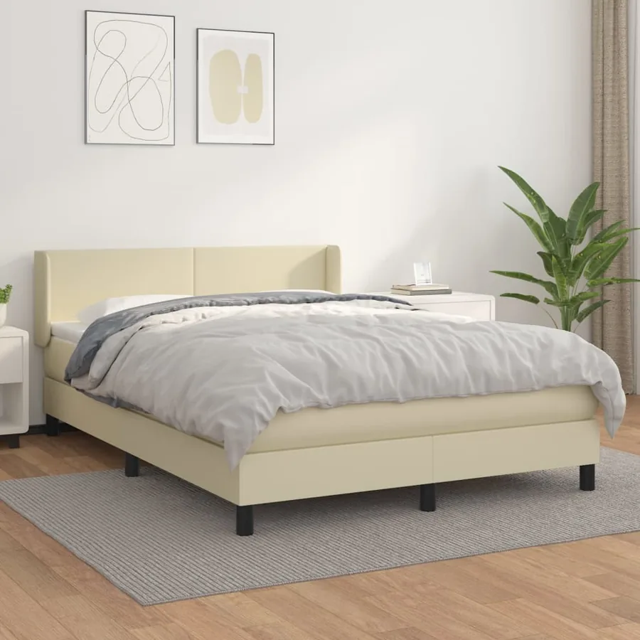 Sommier à lattes de lit avec matelas Crème 140x190cm Similicuir