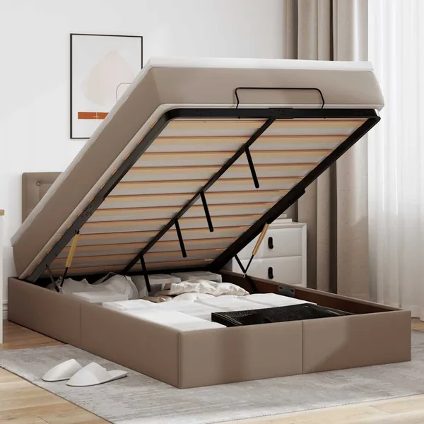 Cadre de lit ottoman et matelas cappuccino 120x190cm similicuir