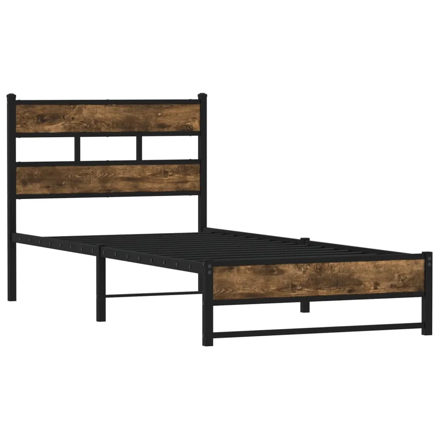 Cadre de lit en métal sans matelas chêne fumé 75x190 cm - 3
