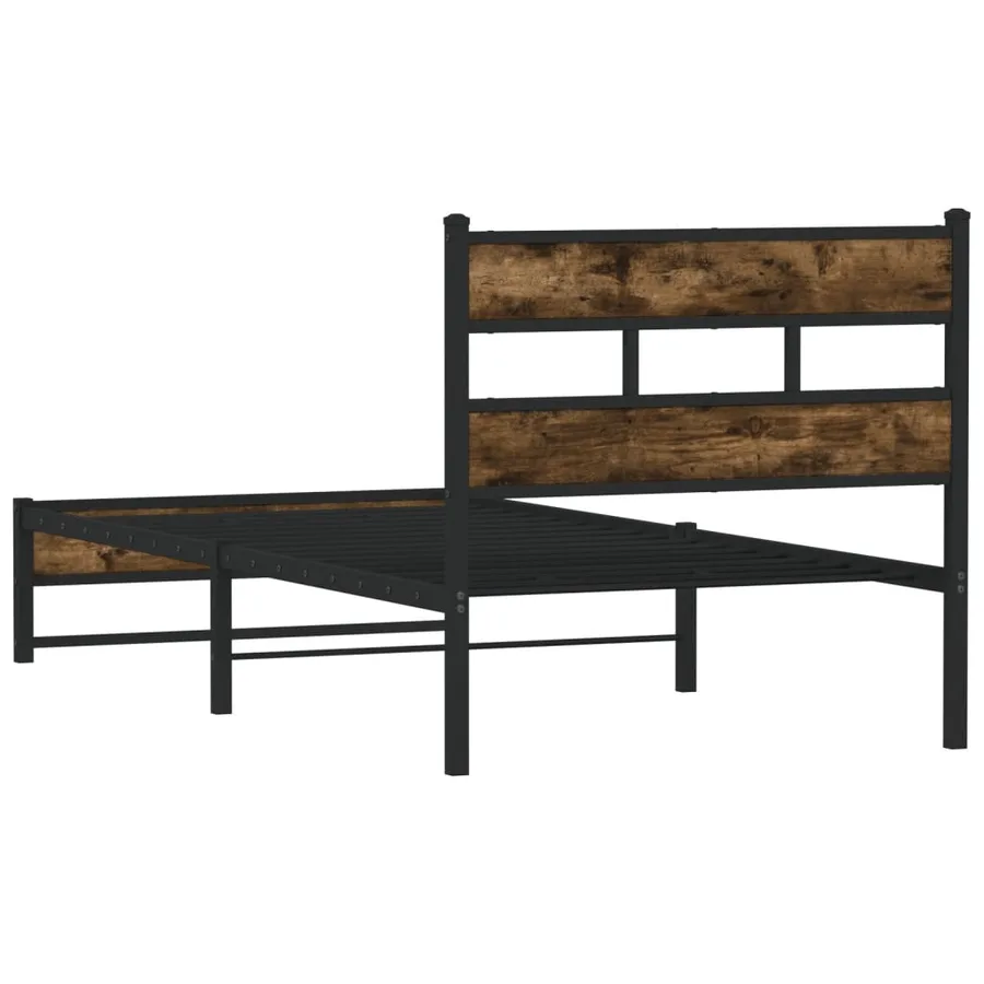 Cadre de lit en métal sans matelas chêne fumé 75x190 cm - 6