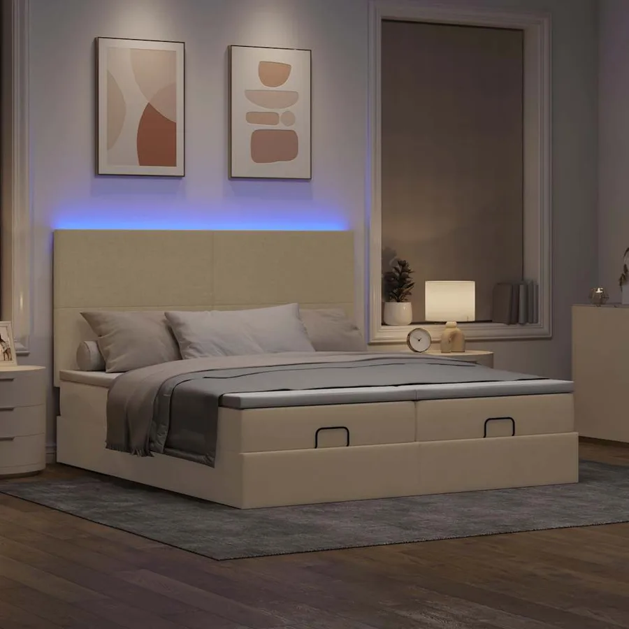 Cadre de lit ottoman avec matelas crème 180x200 cm tissu - 3